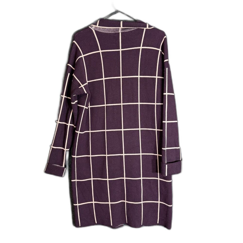 Nine West Womens Size Medium Burgundy Windowpane Plaid Long Cardigan Sweater - Picture 3 of 12